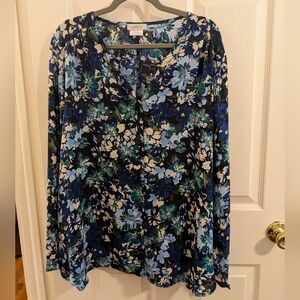 Van Heusen blue, floral, long sleeve blouse, size XXL
